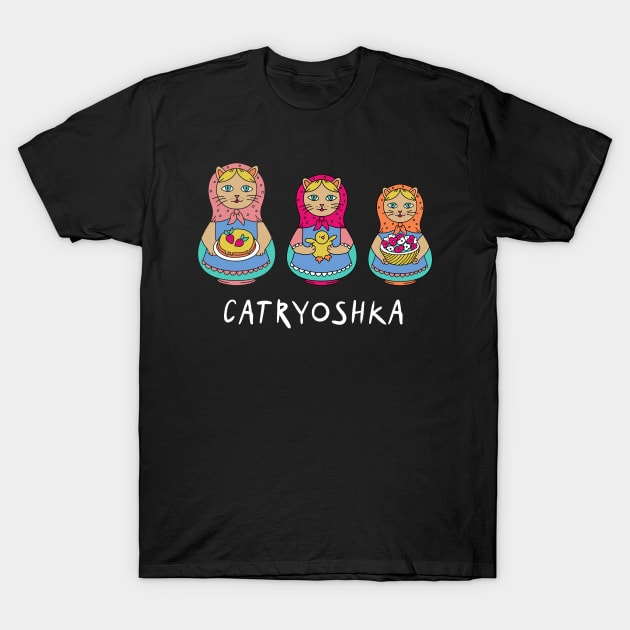 Catryoshka Matreshka Cats For Kids Babushka Style T-Shirt by okpinsArtDesign